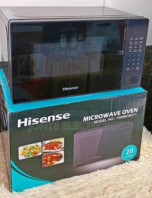 silver and black hisense digital microwave