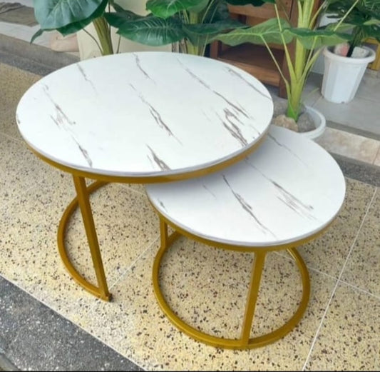WHITE Nesting Coffee Table Marble Effect (MDF)