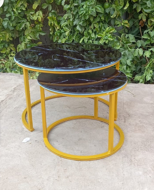 Marble nesting coffee table (glass effect) black