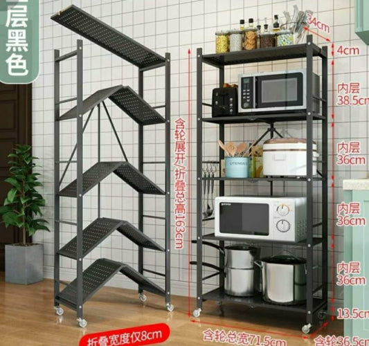 Big Size Foldable Kitchen Metallic storage Rack with wheels