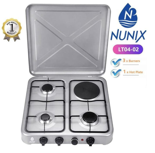 Nunix Table Top Cooker 3 Gas + 1 Electric Burner Stove