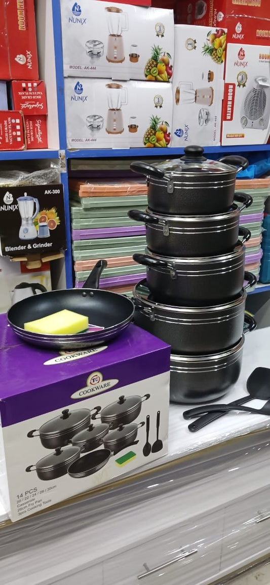 TC 14pieces non stick black coated pot/sufuria