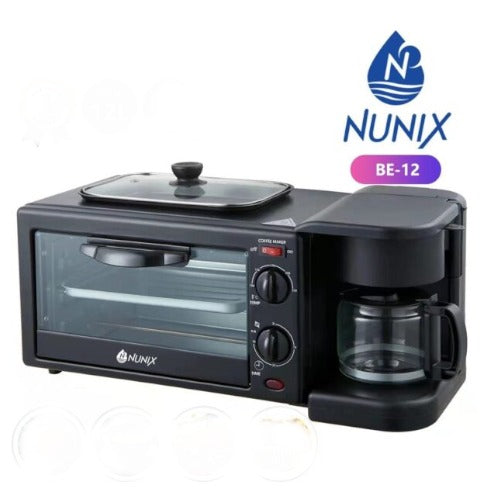 Nunix 3-in-1 Breakfast Maker Machine with Coffee Maker & Grill BE-12